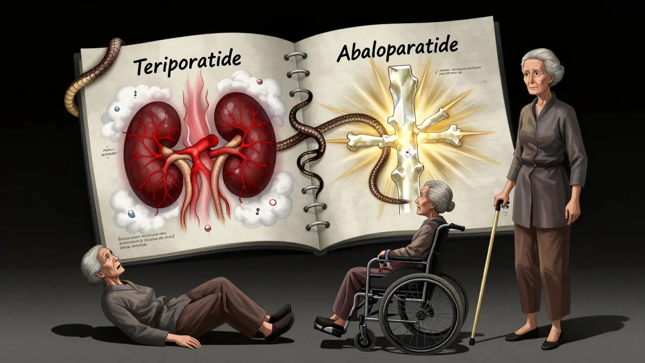 A medical chart twists into serpents—one side causing illness, the other healing bone—with a woman watching her split shadow.